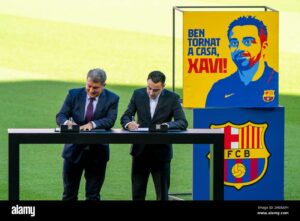 Barcelona, Spain. 08th Nov, 2021. Spain - Soccer - Presentation Xavi Hernandez as a new coach of FC Barcelona. FC Barcelona presents Xavi Hernandez as a new coach in Camp Nou, Barcelona, Spain, on November 8, 2021. © Joan Gosa 2021 Credit: Joan Gosa Bad