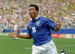 Brazilian forward Romario jubilates after scoring