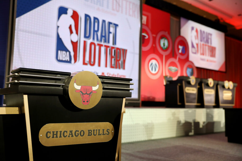 Chicago, USA. 14th May, 2019. The stage is set prior to the 2019 NBA Draft Lottery at the Hilton Chicago on Tuesday, May 14, 2019. Credit: Chris Sweda/Chicago Tribune/TNS/Alamy Live News